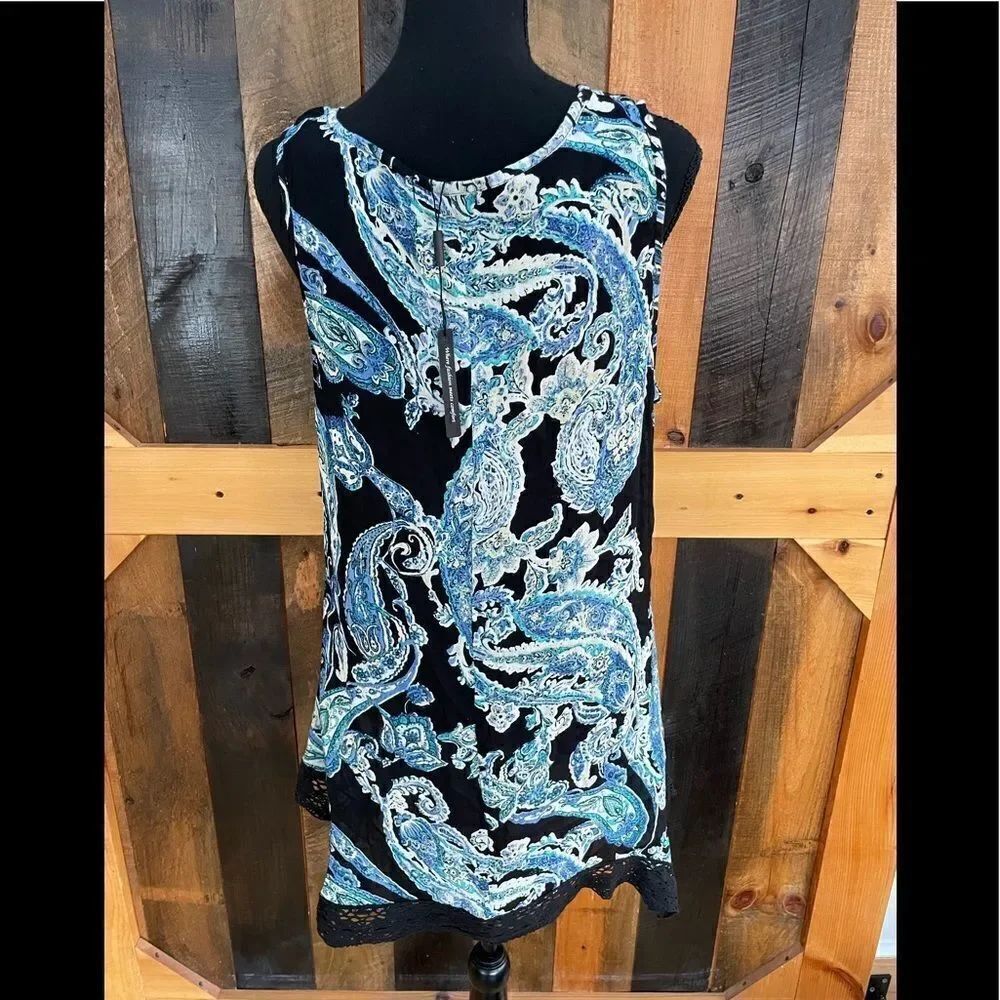 New with tags Papa Fashions paisley sleeveless lined tunic/dress with lace, XL - Picture 5 of 7